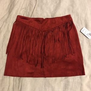 Red fringe suede skirt